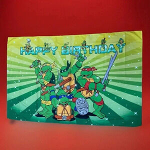 Teenage Mutant Ninja Turtles – birthday party fabric banner -57”w x 37”w  🐢🥷🍕